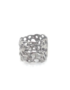 Anillo ancho en latón bañado en plata con diseño orgánico calado 2