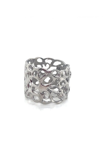 Anillo ancho en latón bañado en plata con diseño orgánico calado