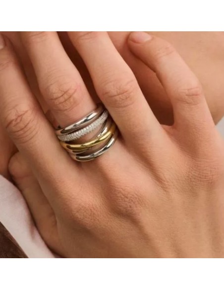 Anillo Multibanda de Plata con Circonitas | Textura y Brillo en Equilibrio