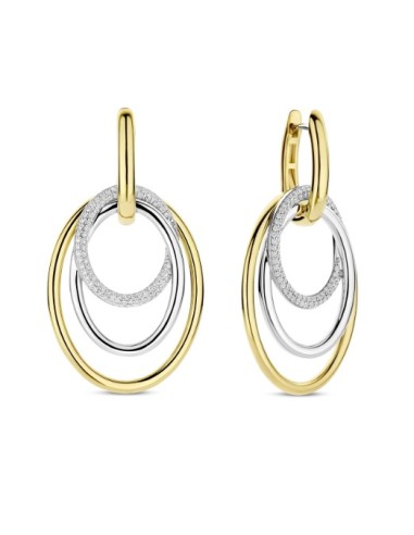 Pendientes aro circonitas plata bicolor largos