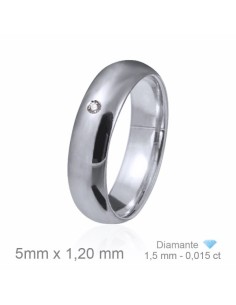 Alianza de Plata con Diamante 5 mm x 1,20 mm - Joyería Elegante