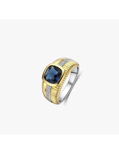 Anillo de estructura de cojín azul plata de 1ª ley