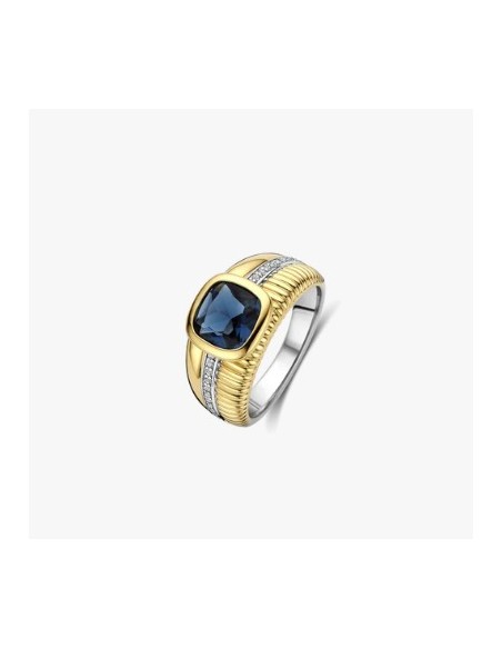 Anillo de estructura de cojín azul plata de 1ª ley