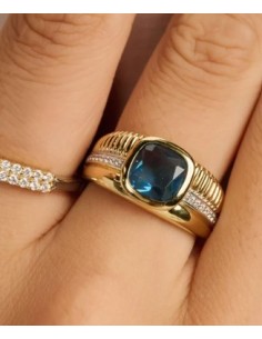Anillo de estructura de cojín azul plata de 1ª ley 2