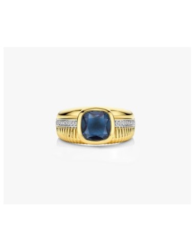 Anillo de estructura de cojín azul plata de 1ª ley