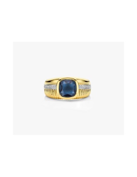 Anillo de estructura de cojín azul plata de 1ª ley