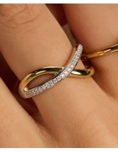Anillo orgánico abierto de circonita plata de 1ª ley 2