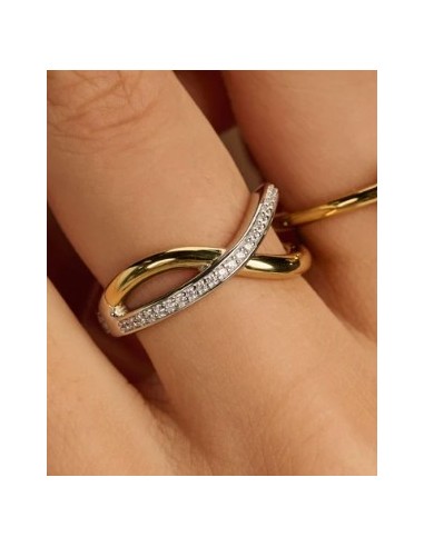 Anillo orgánico abierto de circonita plata de 1ª ley