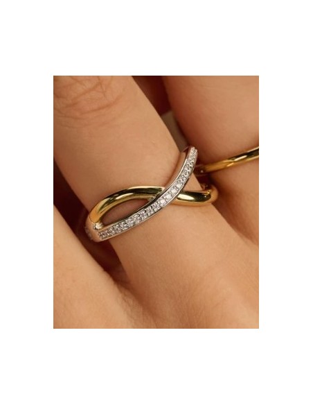 Anillo orgánico abierto de circonita plata de 1ª ley
