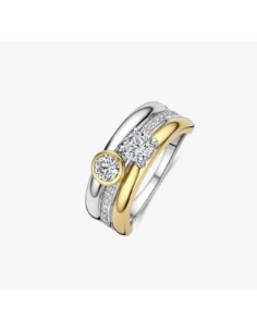 Anillo triple redondo con doble circonita plata de 1ª ley
