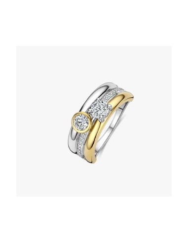 Anillo triple redondo con doble circonita plata de 1ª ley
