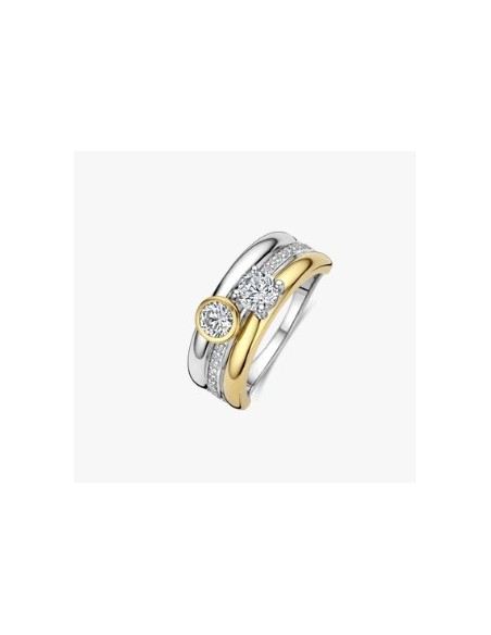 Anillo triple redondo con doble circonita plata de 1ª ley