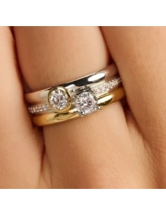 Anillo triple redondo con doble circonita plata de 1ª ley 2
