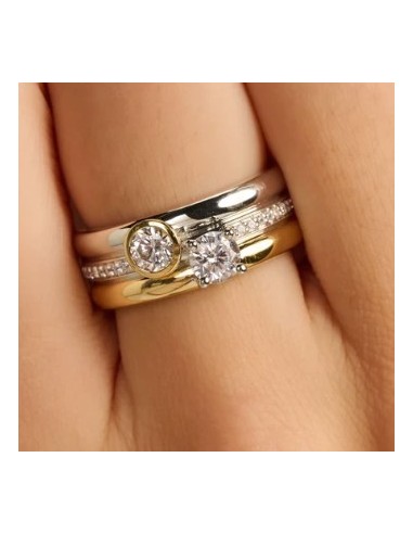 Anillo triple redondo con doble circonita plata de 1ª ley