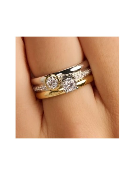 Anillo triple redondo con doble circonita plata de 1ª ley