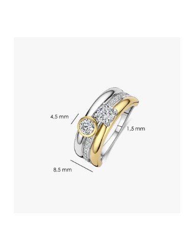 Anillo triple redondo con doble circonita plata de 1ª ley