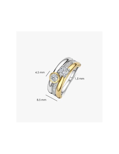 Anillo triple redondo con doble circonita plata de 1ª ley