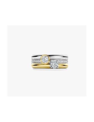 Anillo triple redondo con doble circonita plata de 1ª ley