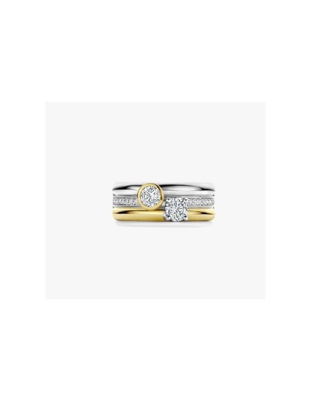 Anillo triple redondo con doble circonita plata de 1ª ley