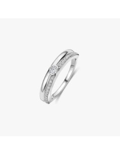 Anillo triple redondo con doble circonita plata de 1ª ley
