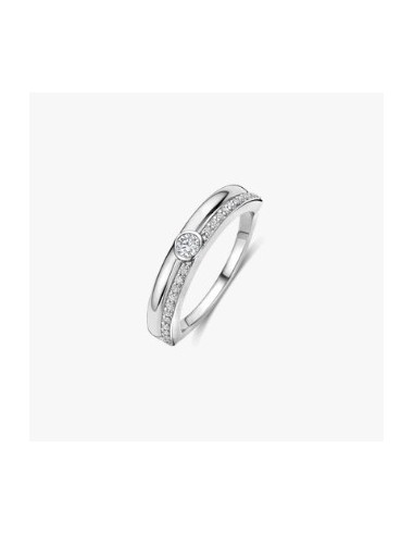 Anillo triple redondo con doble circonita plata de 1ª ley
