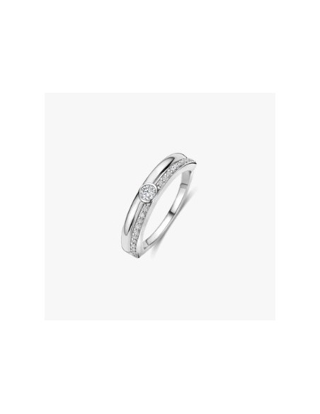 Anillo triple redondo con doble circonita plata de 1ª ley