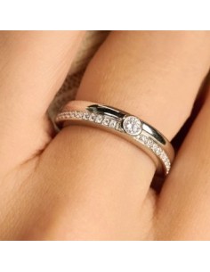 Anillo triple redondo con doble circonita plata de 1ª ley 2