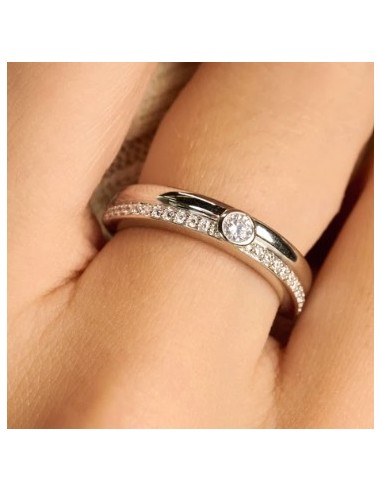 Anillo triple redondo con doble circonita plata de 1ª ley