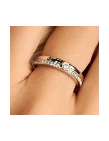 Anillo triple redondo con doble circonita plata de 1ª ley