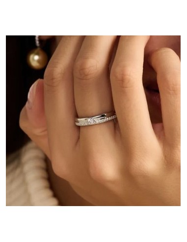 Anillo triple redondo con doble circonita plata de 1ª ley