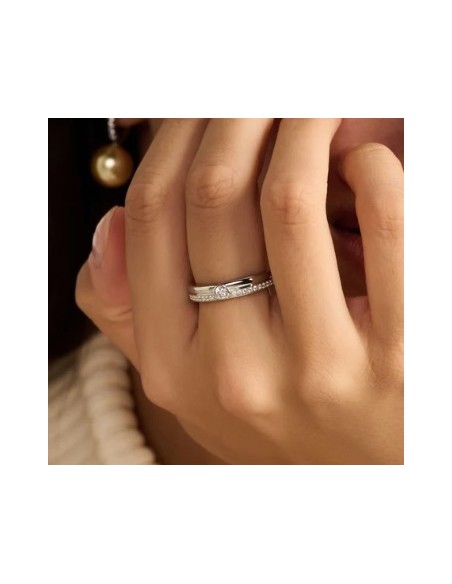 Anillo triple redondo con doble circonita plata de 1ª ley
