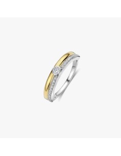Anillo clásico de circonitas con contraste plata de 1ª ley