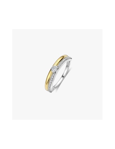 Anillo clásico de circonitas con contraste plata de 1ª ley