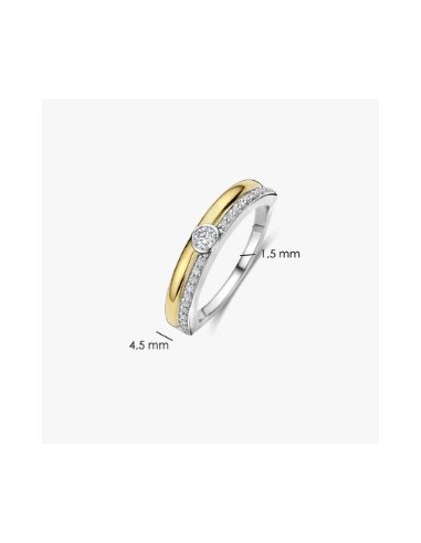 Anillo clásico de circonitas con contraste plata de 1ª ley