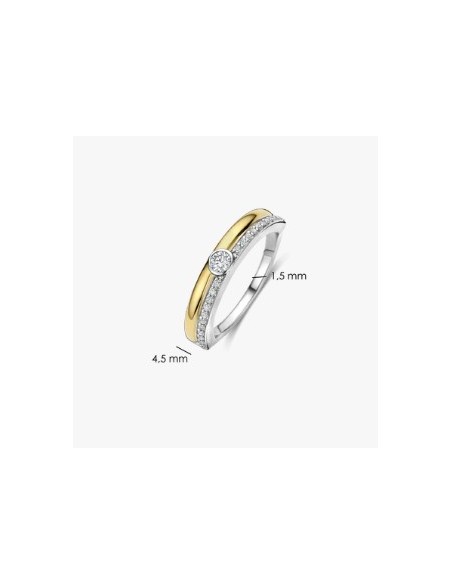 Anillo clásico de circonitas con contraste plata de 1ª ley