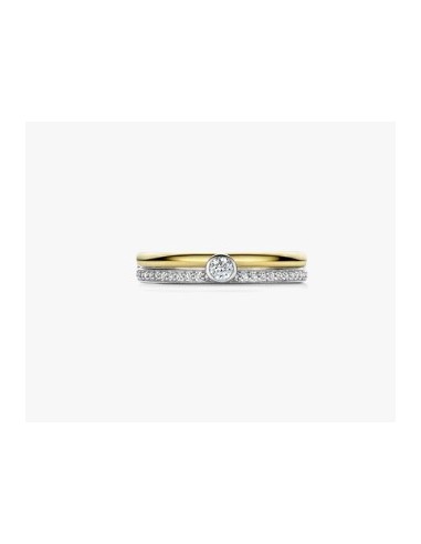 Anillo clásico de circonitas con contraste plata de 1ª ley