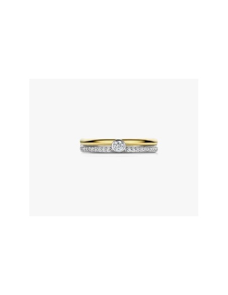 Anillo clásico de circonitas con contraste plata de 1ª ley