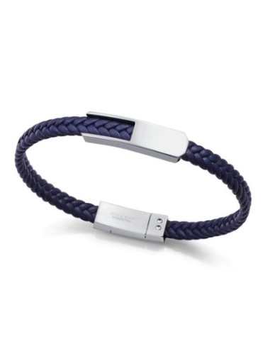 PULSERA DE HOMBRE DE ACERO CON PIEL TRENZADA AZUL