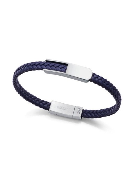 PULSERA DE HOMBRE DE ACERO CON PIEL TRENZADA AZUL