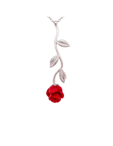 GARGANTILLA ROSA ROJA LARGA PLATA DE 1ª LEY