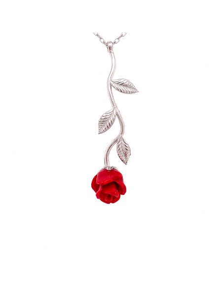 GARGANTILLA ROSA ROJA LARGA PLATA DE 1ª LEY