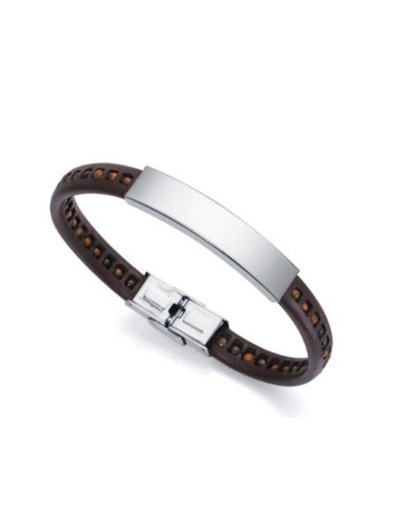 PULS ACERO PIEL MARRÓN Y PIEDRAS SR FN