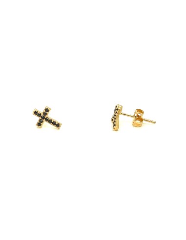 PENDIENTES CRUZ ZN NEGRA ORO DE 18K