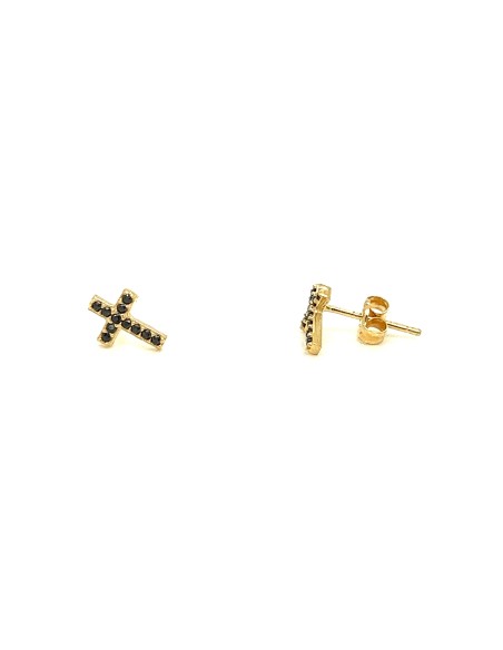 PENDIENTES CRUZ ZN NEGRA ORO DE 18K