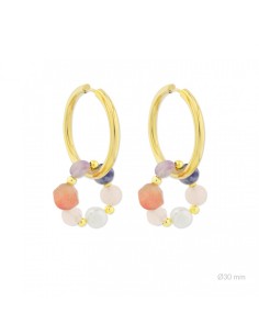 PENDIENTES ARO PIEDRAS ACERO CHAPADO
