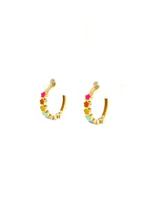 PENDIENTES ARO ESTRELLITAS ESMALTADAS ORO DE 18K