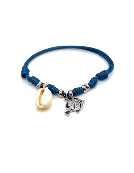 PULSERA PEZ Y CONCHA HILO PLATA DE 1ª LEY