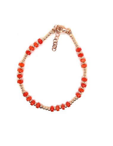 PULSERA ROJA PLATA CHAP DE ORO ROSA DE 1ª LEY