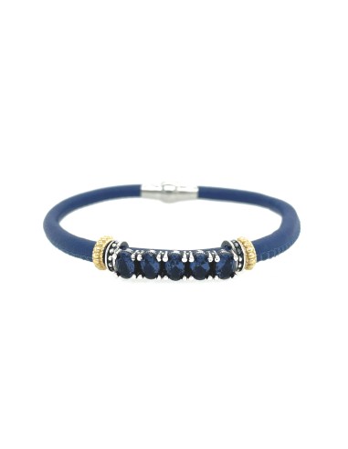 PULSERA CUERO MULTI OVALES AZUL 