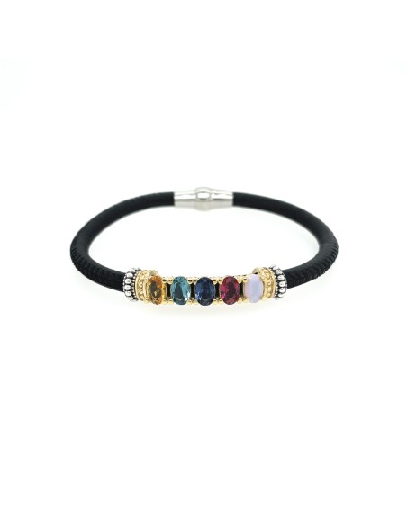 PULSERA CUERO MULTI OVALES COLORES